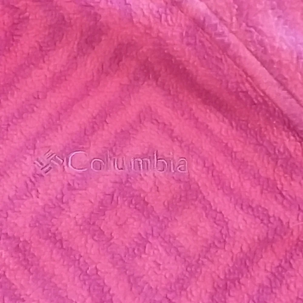 Columbia Pink Geometric Print Full Zip Fleece Jacket Mock Neck Medium